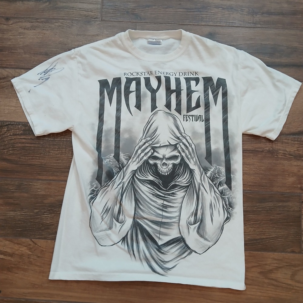 Mayhem Festival T-Shirt Mens Medium White Rockstar Energy 2011 Tour Graphic